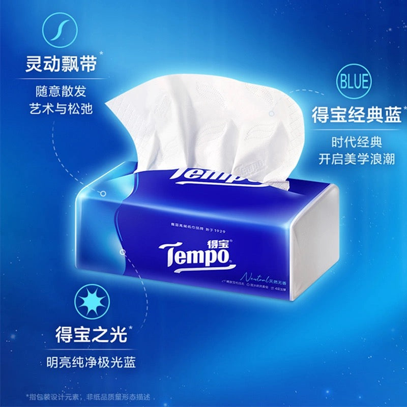 Tempo Soft Facial Tissues 4 Layers 90 Drawn 8 Pack