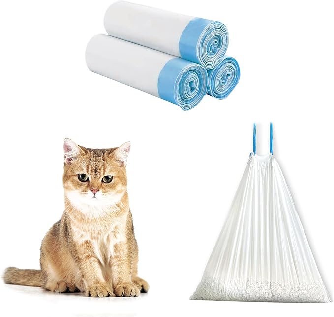 45 count cat litter bags,heavy duty drawstring waste liners for  automatic cat litter box(3 rolls)