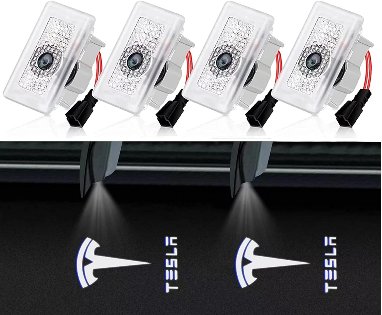 Tesla Car Door LED Logo Projector -Bright Welcome Light 3D  Tesla Model 3 S Y X Accessories(4 Pack)